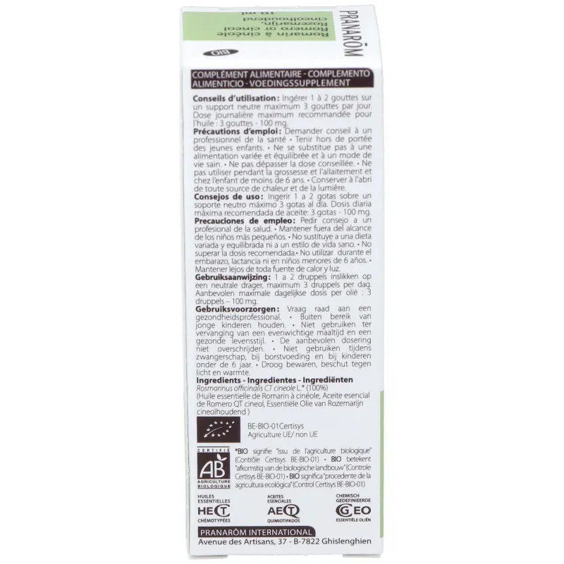 Pranarôm aceite esencial de romero qt cineol bio 10ml | Farmacia Barata
