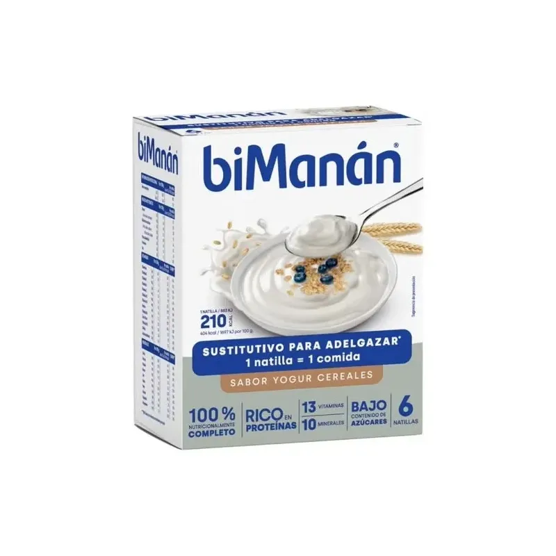 Bimanán natillas sustitutivas sabor yogur con cererales 6uds | Farmacia Barata