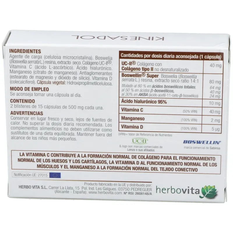 Herbovita kinesadol 30caps | Farmacia Barata
