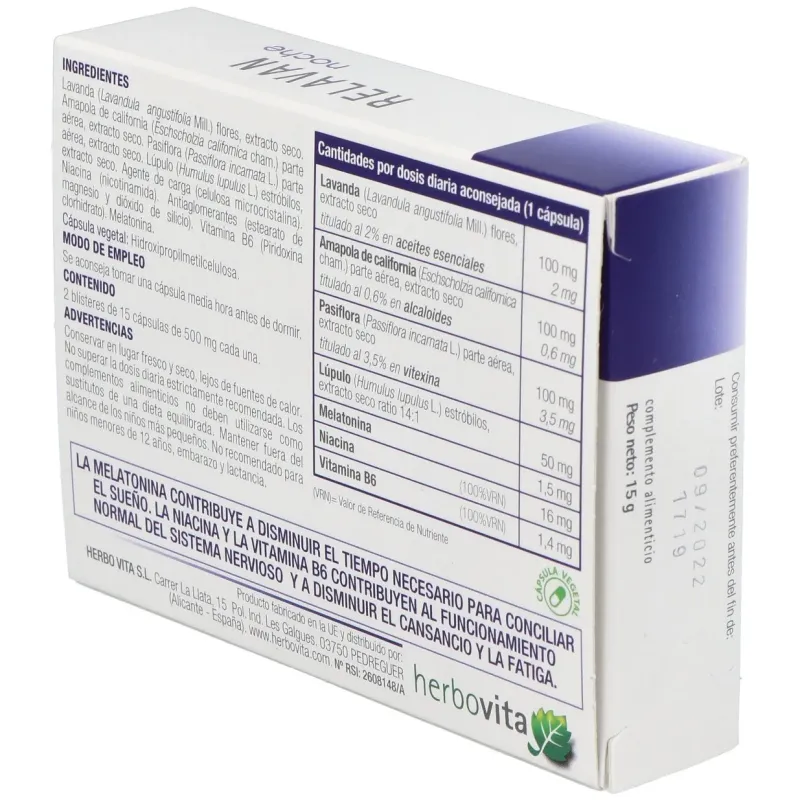 Herbovita relavan noche 30caps | Farmacia Barata