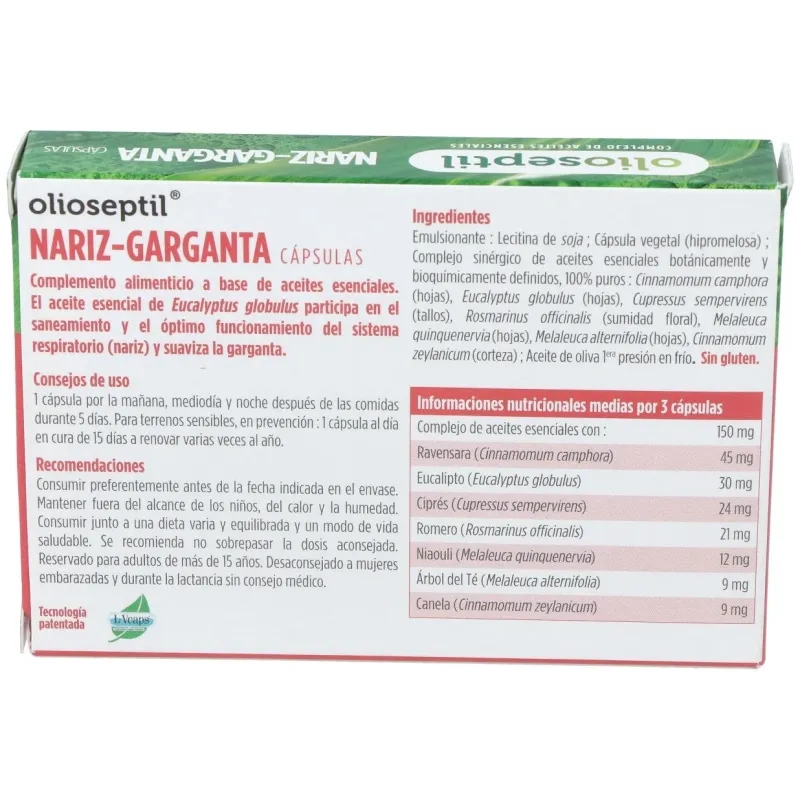 Olioseptil nariz y garganta 15cap. | Farmacia Barata
