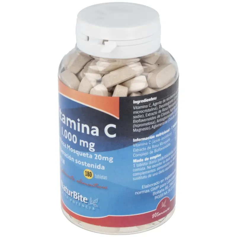 Naturbite vitamina c con rosa mosqueta 20mg 180caps | Farmacia Barata