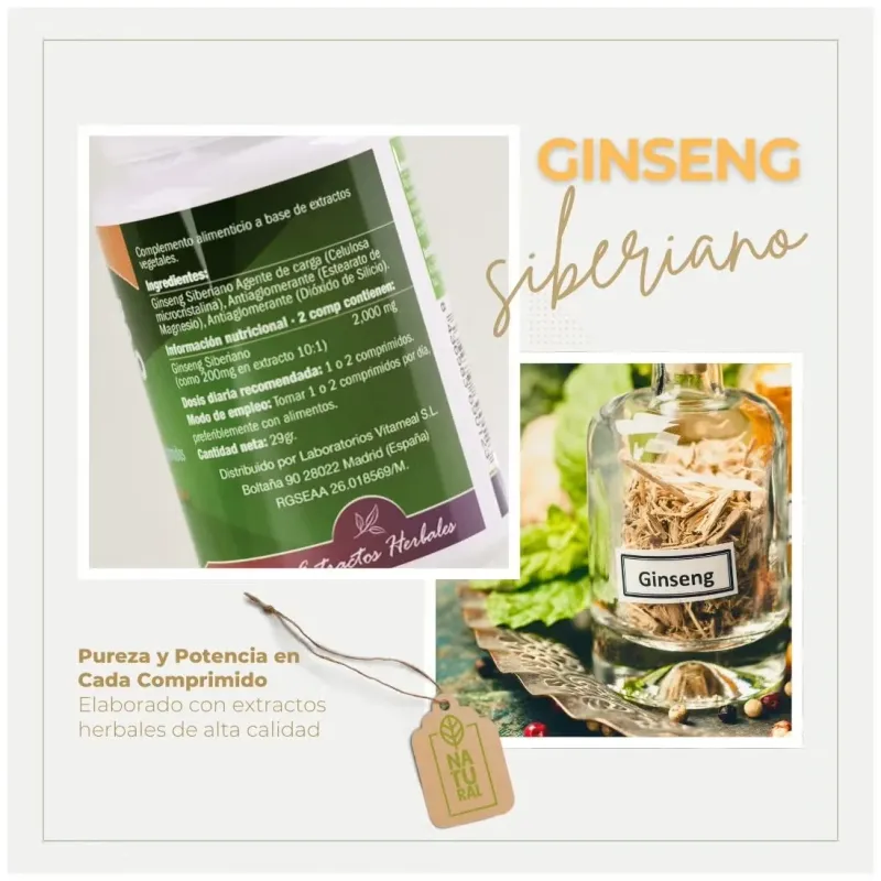 Naturbite ginseng siberiano 1.000mg 60tab | Farmacia Barata