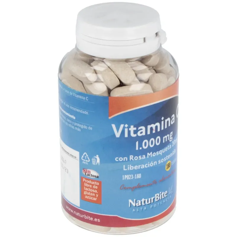 Naturbite vitamina c con rosa mosqueta 20mg 180caps | Farmacia Barata