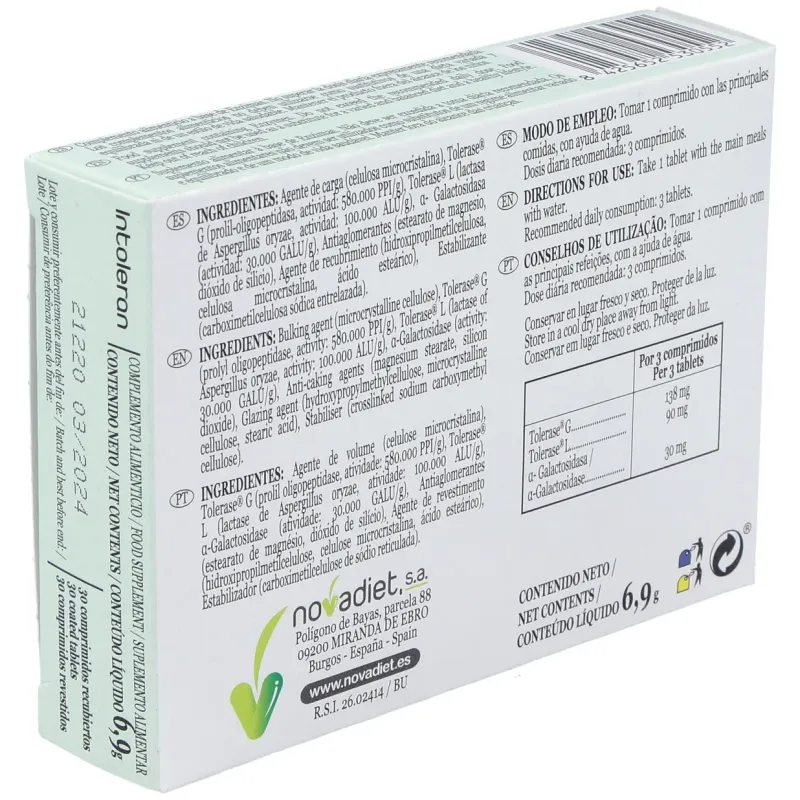 Novadiet intoleran enzimas 30comp | Farmacia Barata