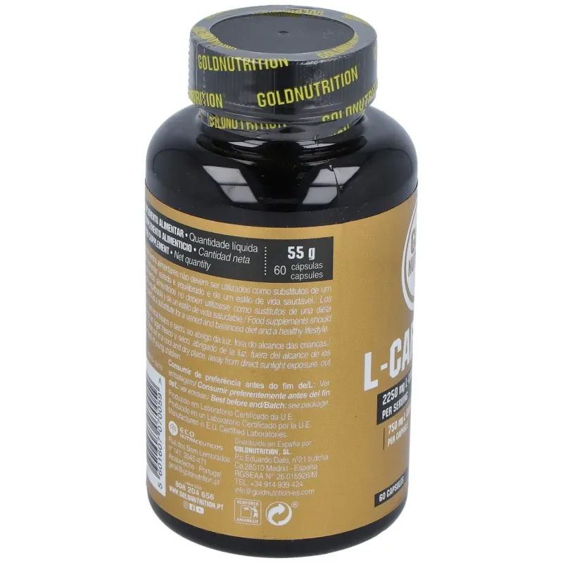 Gold nutrition l carnitina 750mg 60caps | Farmacia Barata