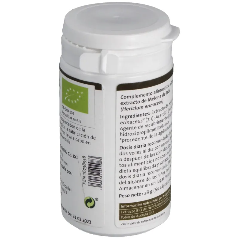 Pilze wolhrab melena de león hericium bio 60caps | Farmacia Barata