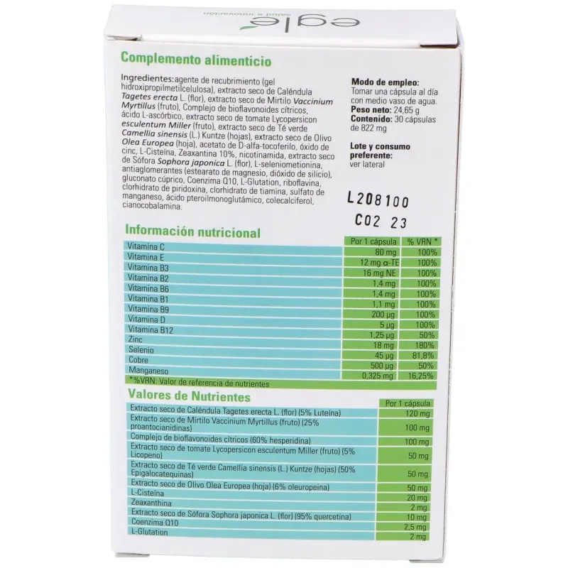 Eglé antiomax visión 30caps | Farmacia Barata