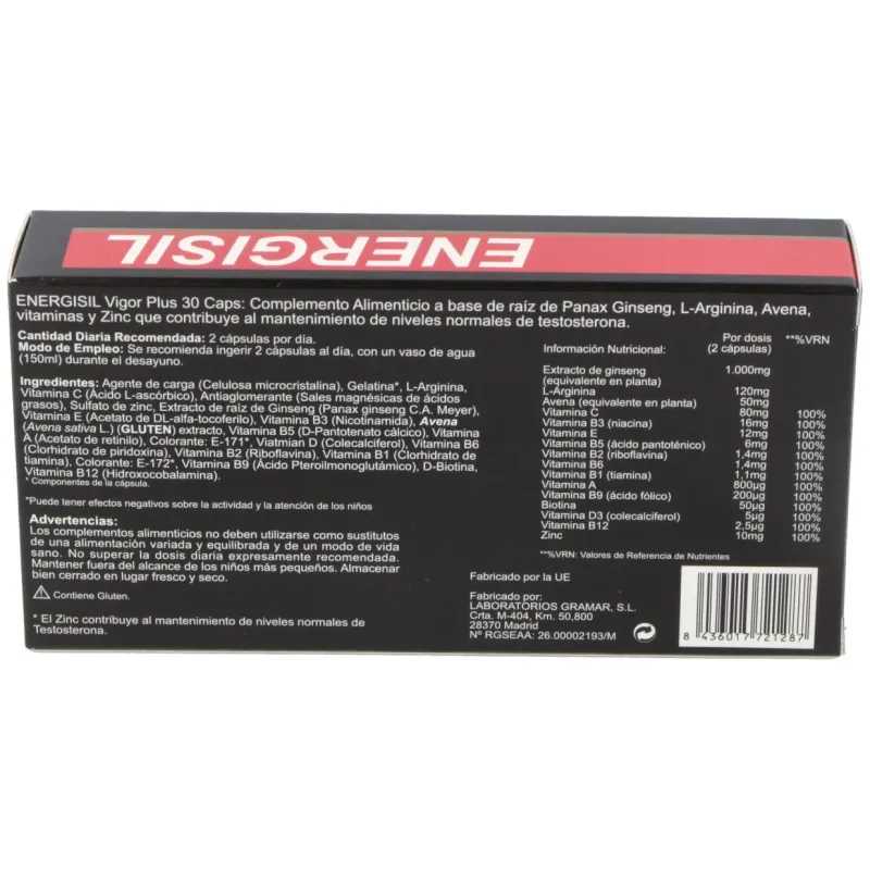 Energisil vigor plus (ginseng+arginina) 30cap. | Farmacia Barata