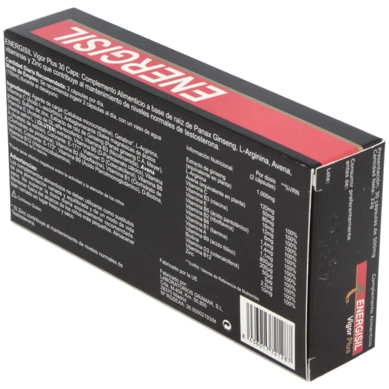 Energisil vigor plus (ginseng+arginina) 30cap. | Farmacia Barata
