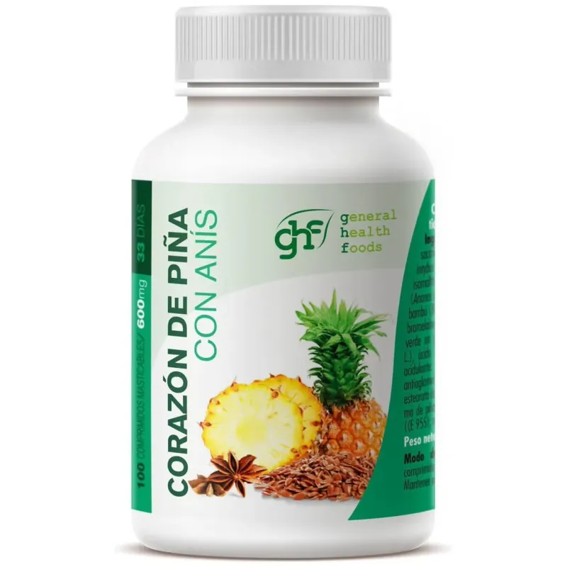 Ghf corazón de piña 600mg 100 comprimidos masticables | Farmacia Barata Ghf corazón de piña 600mg 100 comprimidos masticables | Farmacia Barata