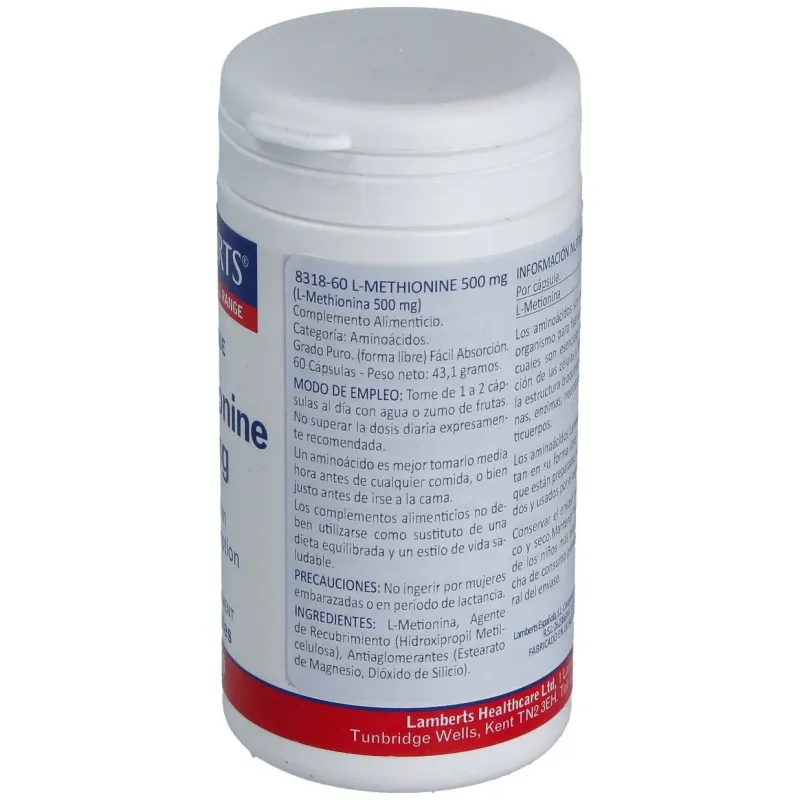 Lamberts l-metionina 500mg 60 caps | Farmacia Barata