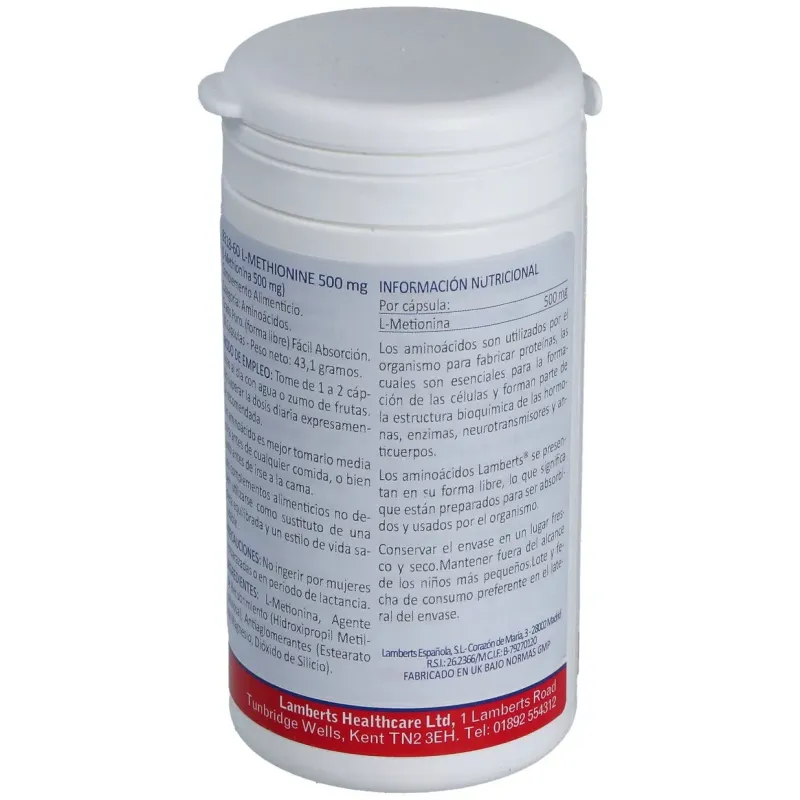 Lamberts l-metionina 500mg 60 caps | Farmacia Barata