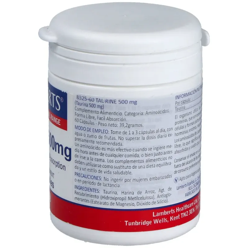 Taurina 500 mg. 60 cap. | Farmacia Barata