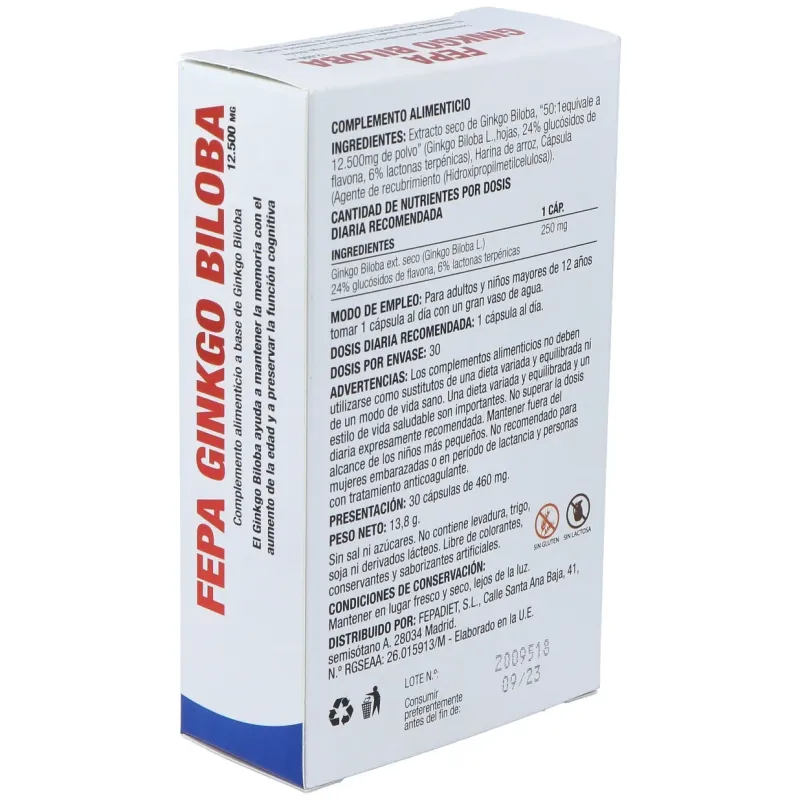 Fepa-ginkgo biloba 50:1 12.500mg. 30cap. | Farmacia Barata