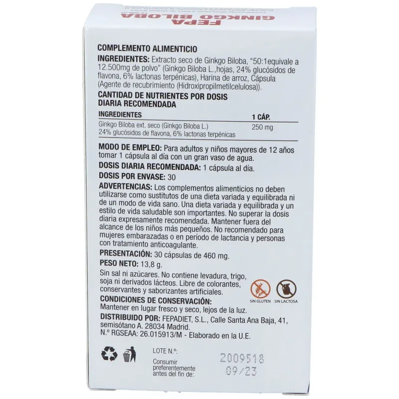 Fepa-ginkgo biloba 50:1 12.500mg. 30cap. | Farmacia Barata