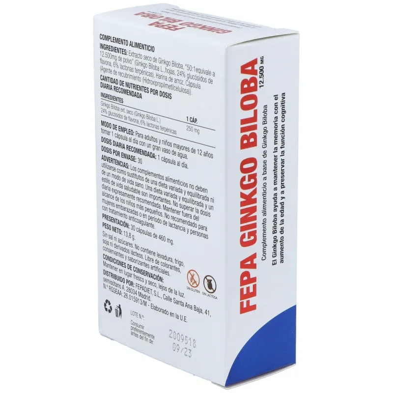 Fepa-ginkgo biloba 50:1 12.500mg. 30cap. | Farmacia Barata
