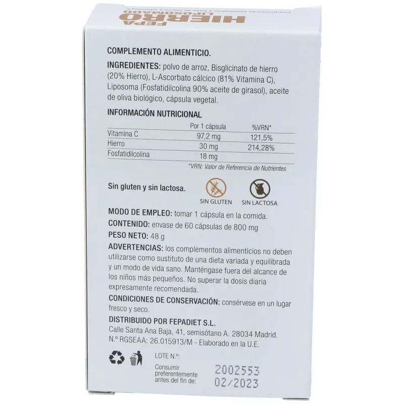 Fepadiet hierro liposomado 30mg 60caps | Farmacia Barata