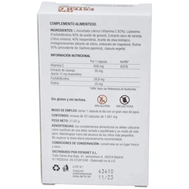 Fepadiet fepa-ester c liposomado 800mg 20caps | Farmacia Barata Fepadiet fepa-ester c liposomado 800mg 20caps | Farmacia Barata