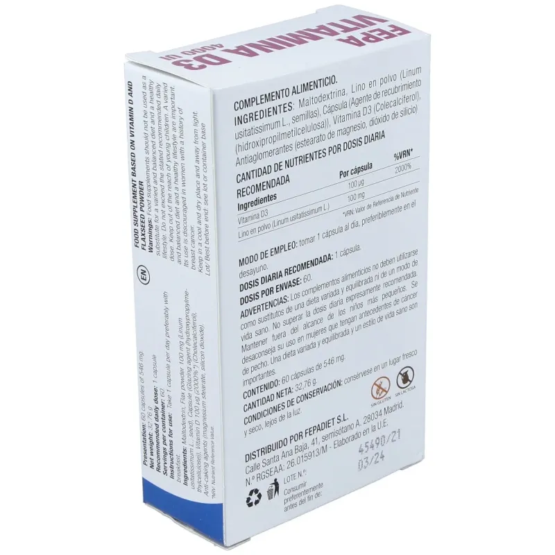 Fepa-vitamina d3 4000ui 60cap. | Farmacia Barata