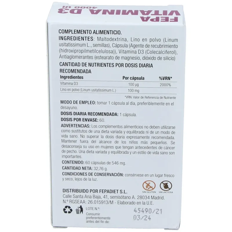Fepa-vitamina d3 4000ui 60cap. | Farmacia Barata