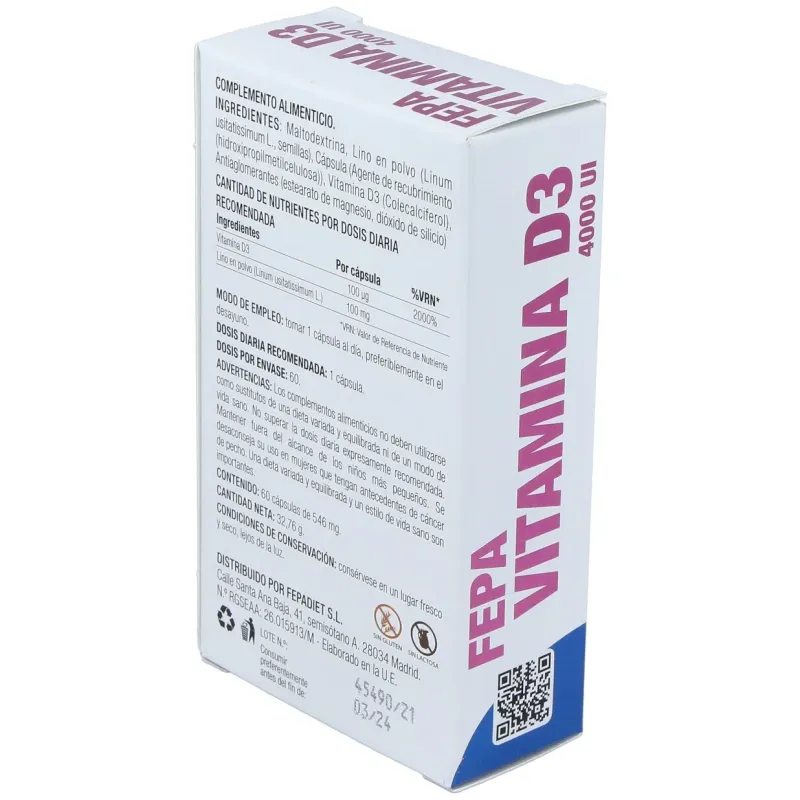 Fepa-vitamina d3 4000ui 60cap. | Farmacia Barata