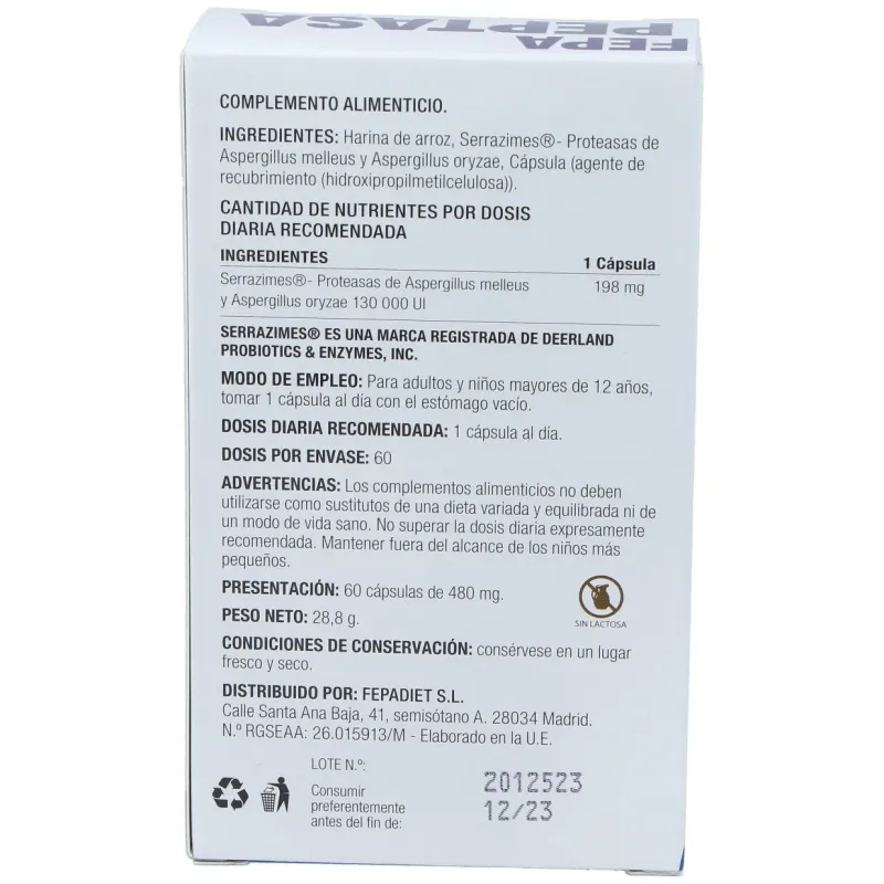 Fepa-peptasa 130.000ui 60cap. | Farmacia Barata