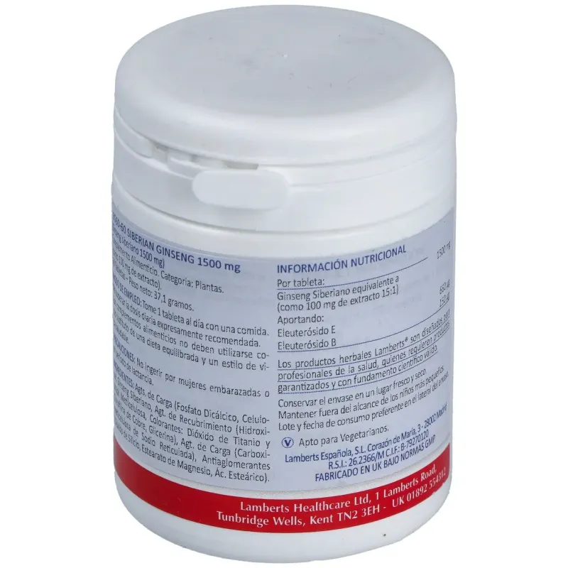 Lamberts ginseng siberiano 1500mg 60 comp | Farmacia Barata