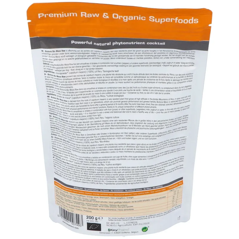 Biotona maca en polvo raw superfood bio 200g | Farmacia Barata