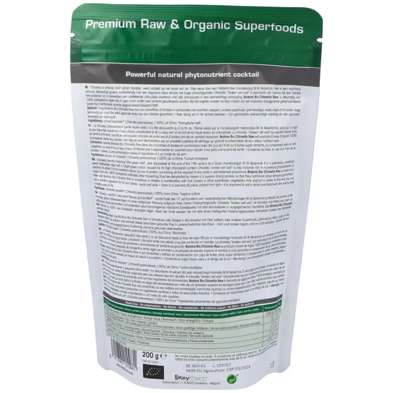 Biotona chlorella raw powder superfoods bio 200g | Farmacia Barata